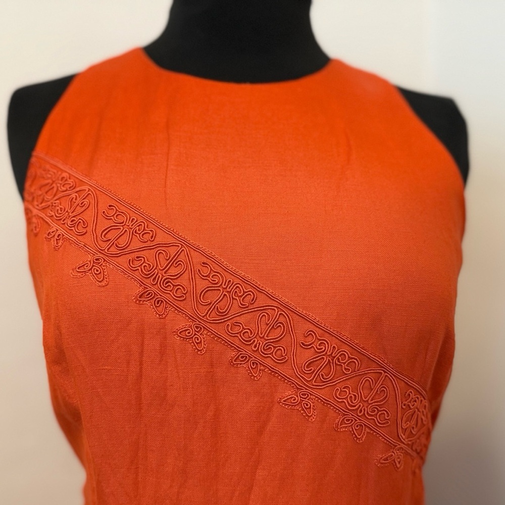 90’s Vintage ‘Donna Morgan’ Orange Linen Blend Sleeveless Sheath Maxi Dress - Picture 2 of 10